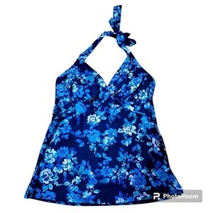 Lands' End Blue Floral Halter Swim Top